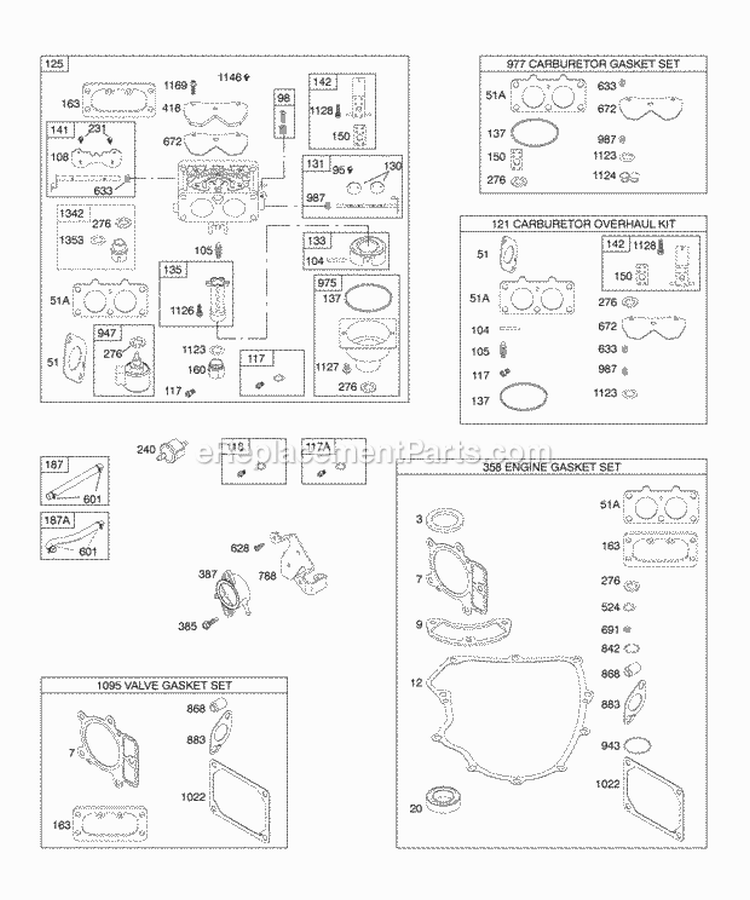Carburetor KitGasket Sets Diagram and Parts List for 407677-0101-E1  Briggs and Stratton Engine